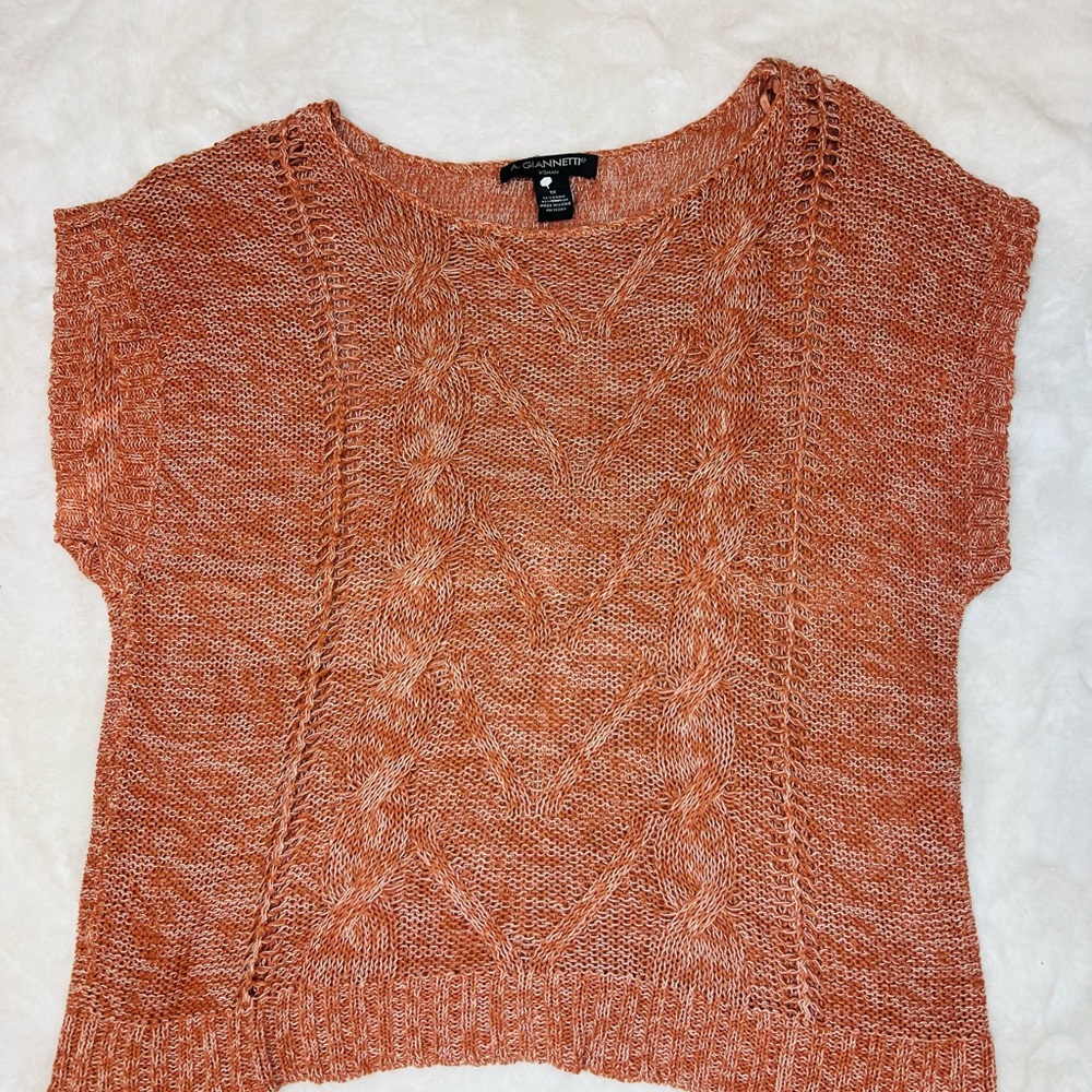 A Giannetti Womens 1X salmon color Loose Weave Knit Short Sleeve